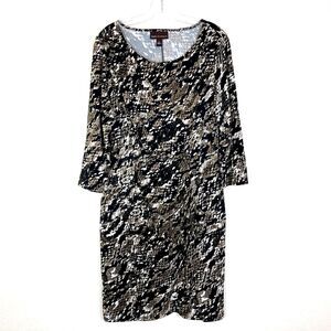 Dana Buchman Midi Sheath Dress Size L Brown Snake Print Pullover Stretch
